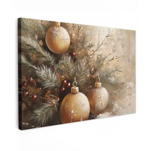 Kerst - Kerstballen - Beige - Goud canvas 2cm klein -z3d
