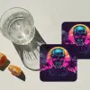 Palmbomen - Hoofd - Metallic - Zonsondergang onderzetter kurk middel -sfeer4