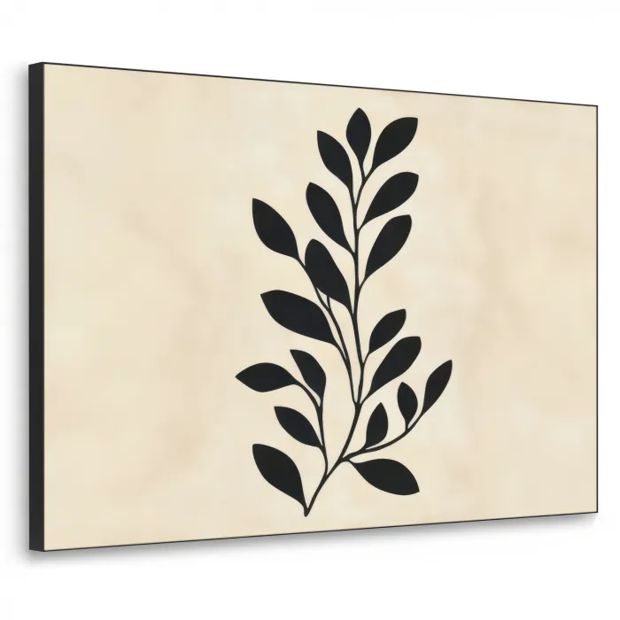 Minimalistisch - Tak - Bladeren - Zwart Textielframe zwart klein -3d