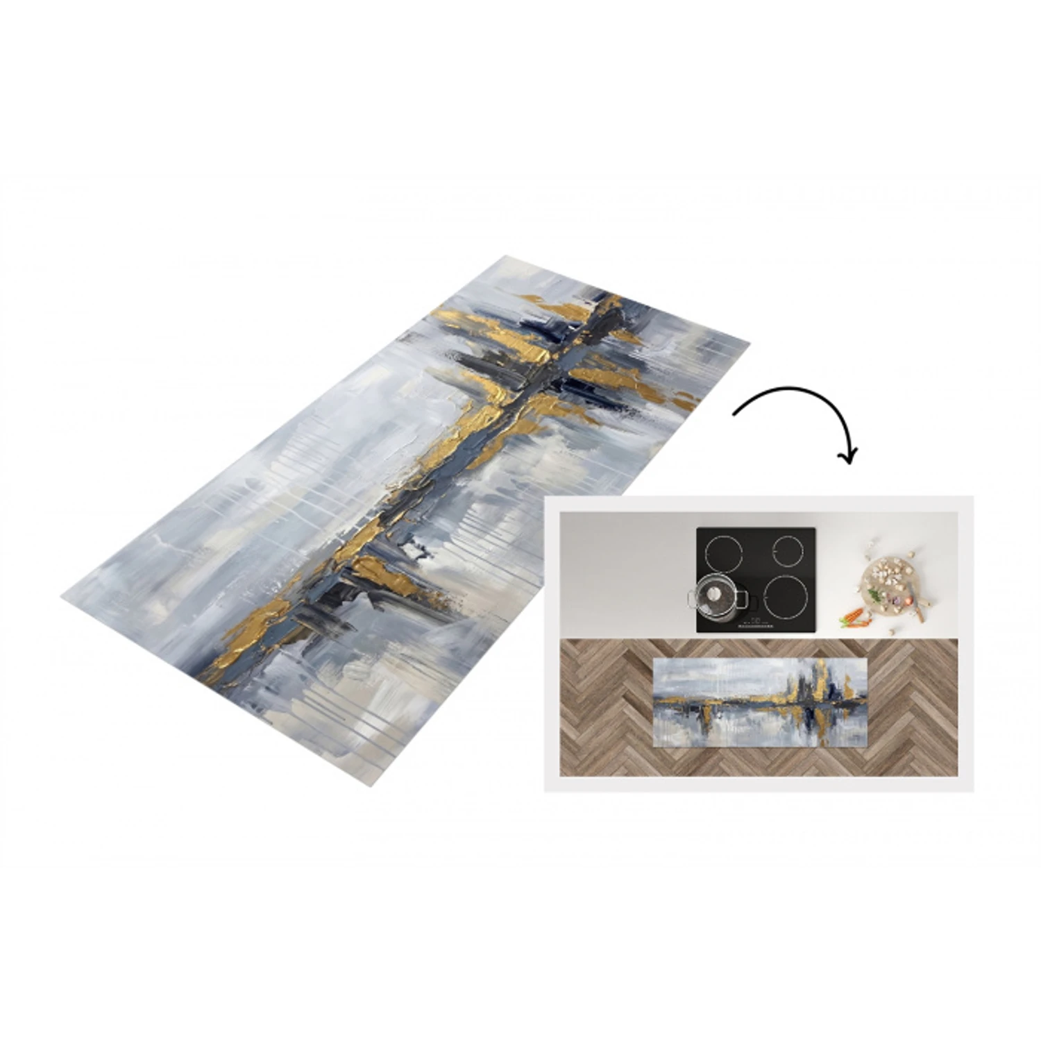Abstract - Structuur - Goud - Grijs - Modern Keukenloper - keukenmat middel -3d