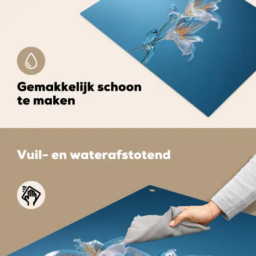 Lelies - Blauw - Glazen Inductie beschemer met haakjes klein -ky-schoon-nl