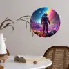 Ruimte - Astronaut - Neon - Sterren Wandcirkel behangsticker klein -sfeer3