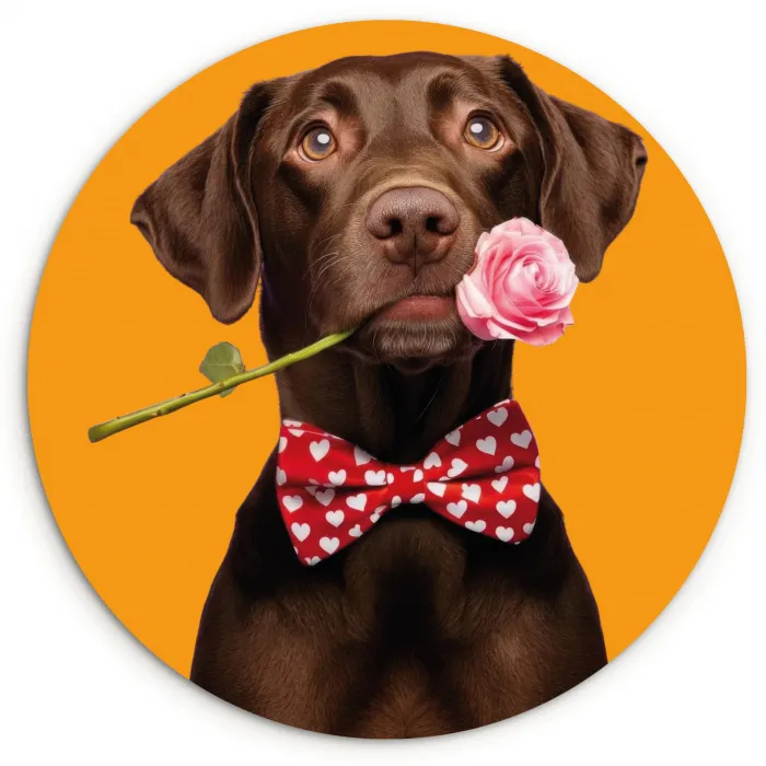 Hond - Oranje - Roos - Valentijn Wandcirkel kunststof plaat 5mm dik klein -3d