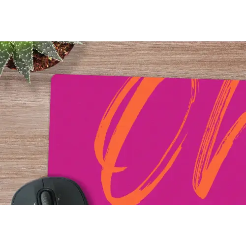 Oh la la - Oranje - Roze muismat rubber klein -closeup
