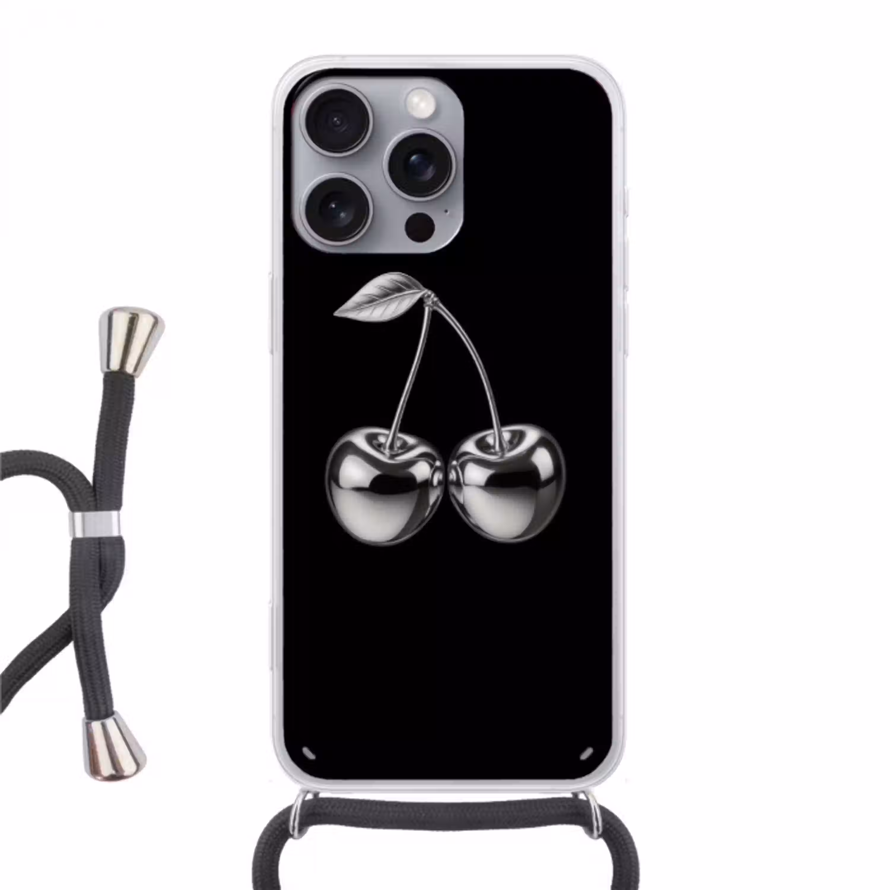 Kers - Luxueus - Metallic Hoesje iPhone 16 Pro Max met koord klein -3d