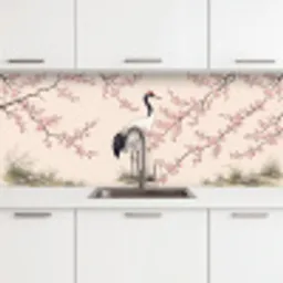 Aziatisch - Kraanvogel - Beige keuken achterwand 2 middel -3d