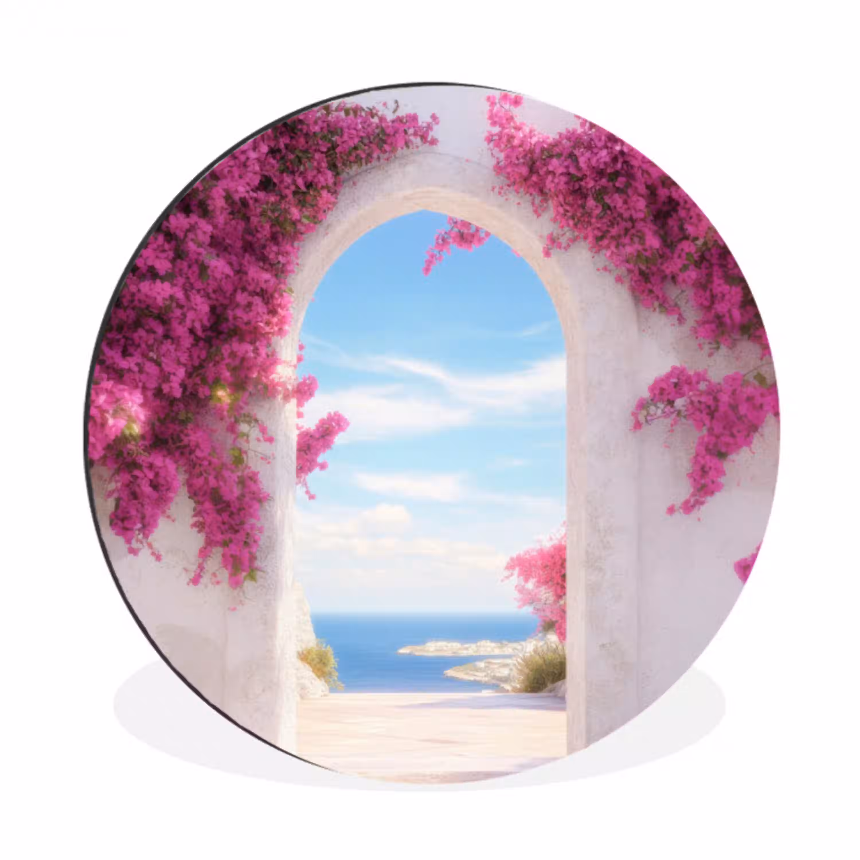 Zee - Roze - Bloemen - Poort Wandcirkel aluminium klein -3d