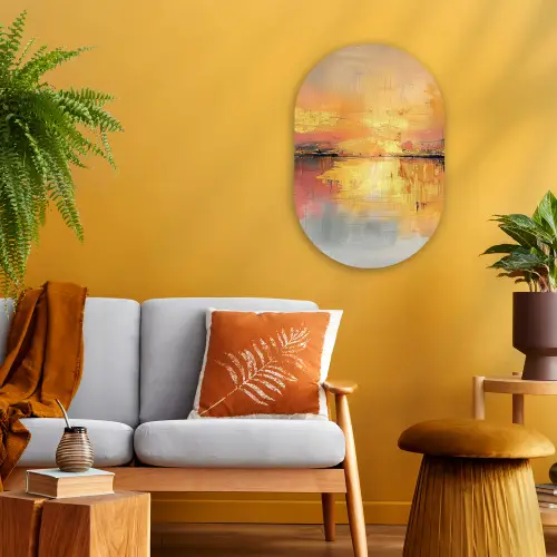 Modern - Abstract - Goud - Roze Wandcirkel Ovaal Forex klein -sfeer4