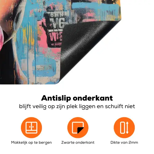 Kauwgom - Vrouw - Penseelstreken - Modern Inductie beschermer vinyl 3mm klein -zzzzzzz-td-onderkant
