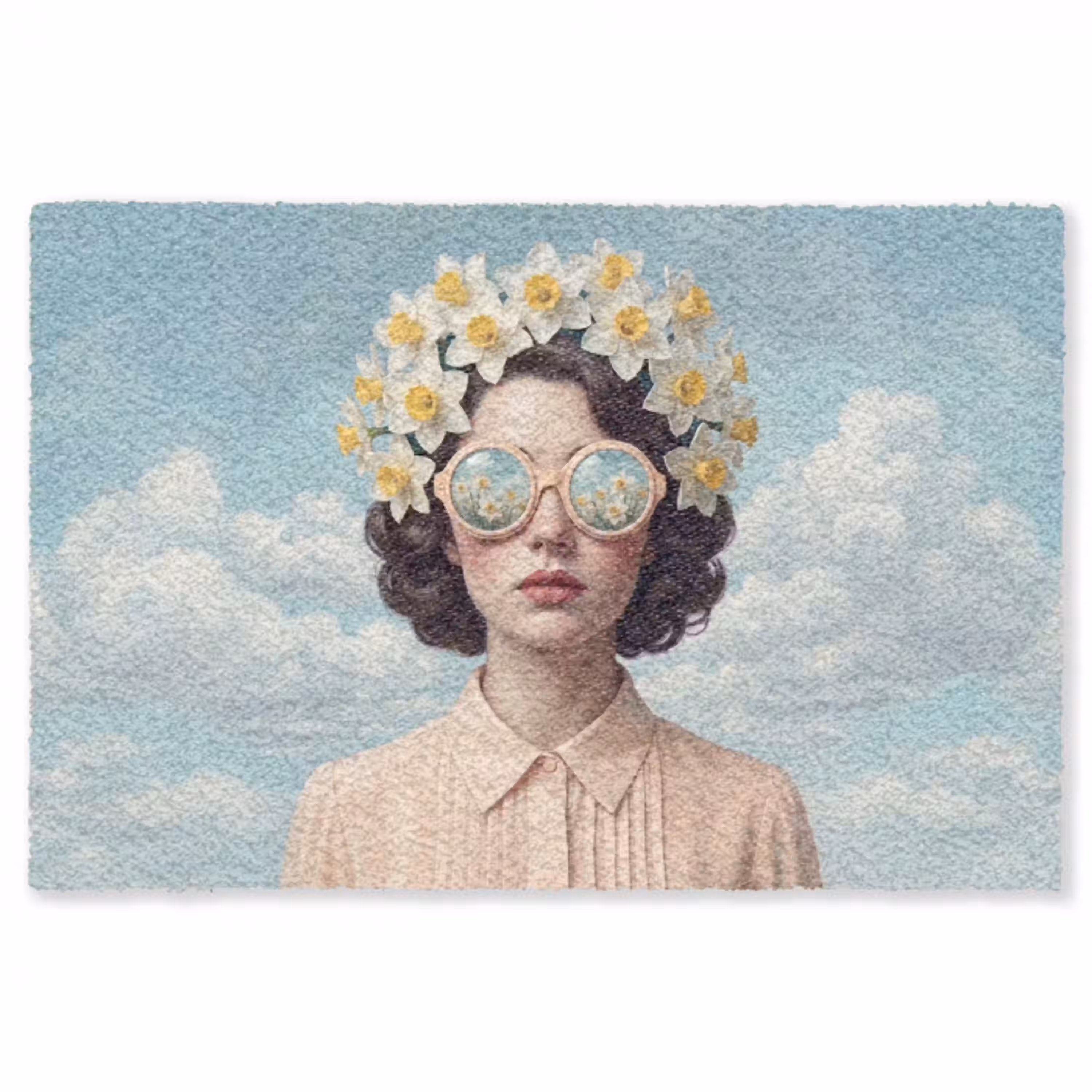 Vrouw - Narcissen - Geel Vloerkleed Rechthoek klein -3d