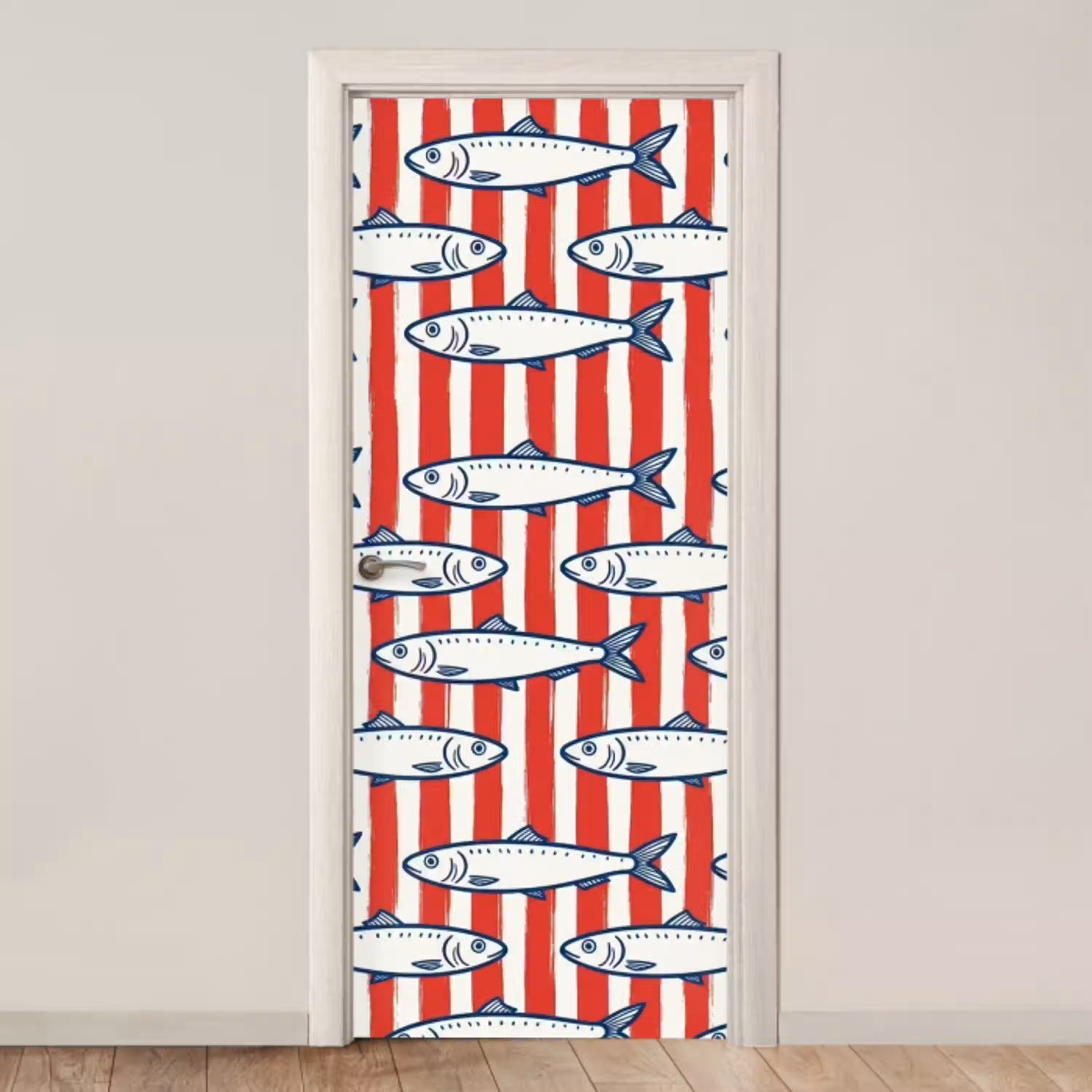 Vis - Patroon - Strepen - Illustratie - Rood deurposter klein -3d_beige