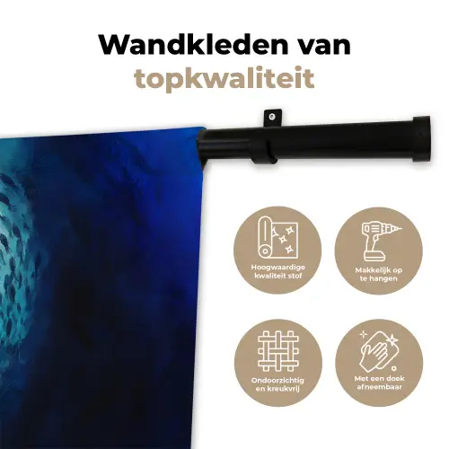 Walvis - Vissen - Donkerblauw Wandkleed katoen klein -sfeer2