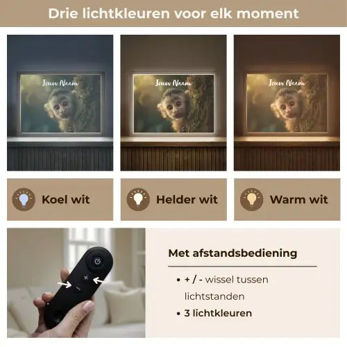 Aap - Boomstronk - Bruin Light Box met batterij (Wandlamp kind) middel -USP_lichtkleurNL