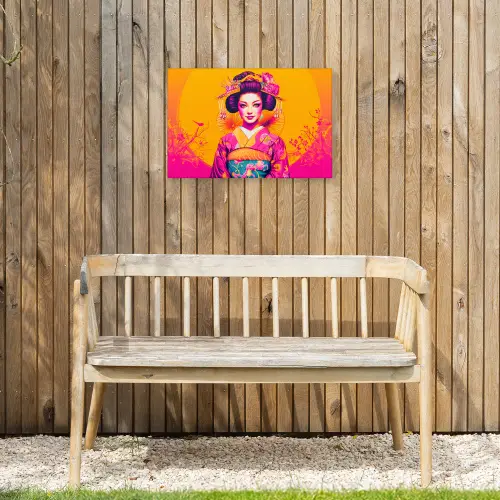 Bloemen - Vrouw - Kimono - Roze Tuinposter op houten frame 2 cm dik klein -sfeer4