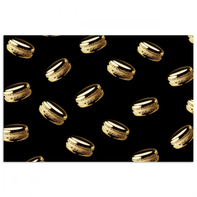 Macarons - Patroon - Goud - Zwart poster papier klein -3d