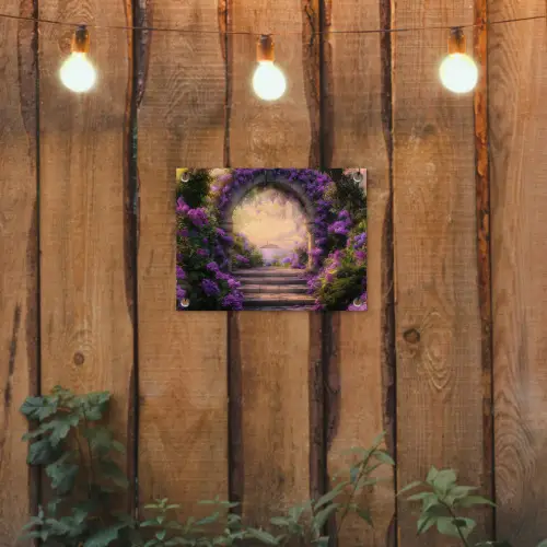 Poort - Paars - Bloemen tuinposter los doek klein -sfeer1