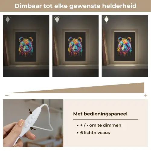 Panda - Dieren - Kleur - Verf - Zwart Light Box met kabel klein -USP_dimbaarNL