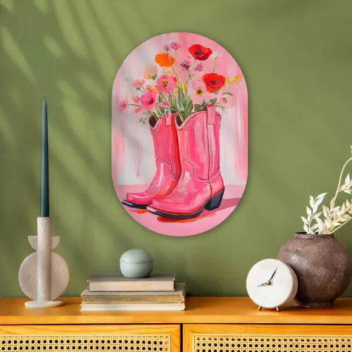 Roze - Bloemen - Cowboy Wandcirkel Ovaal Forex klein -sfeer2