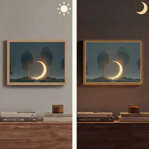 Maan - Bomen - Wandeling Light Box met batterij (Wandlamp) middel -sfeer3