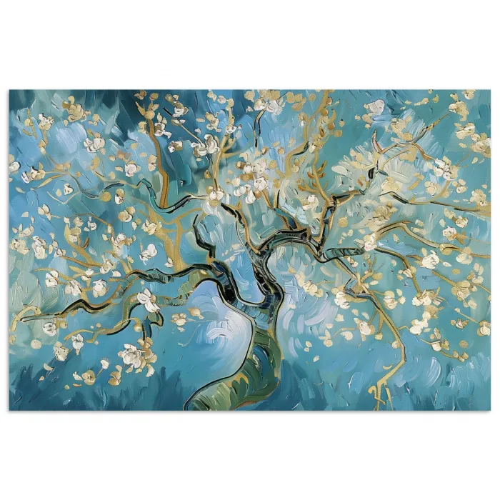 Amandelbloesem boom - Blauw - Abstract poster papier klein -3d
