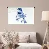 Vogel - Delfts blauw - Illustratie - Bloemen Wandkleed katoen middel -sfeer4