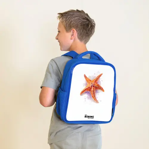Oranje Zeester Illustratie Kinderrugzak - Blauw middel -sfeer2