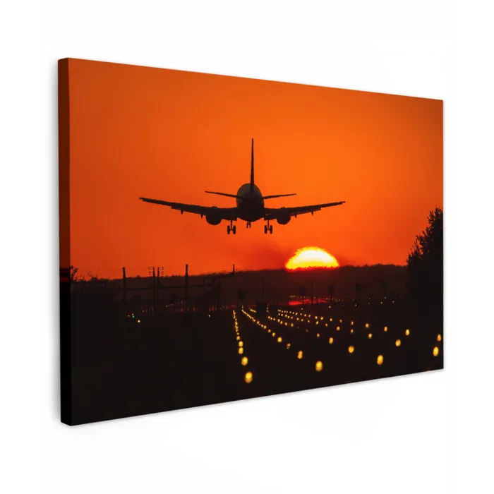Zonsondergang - Vliegtuig - Oranje - Zon Tuinposter op houten frame 2 cm dik klein -3d