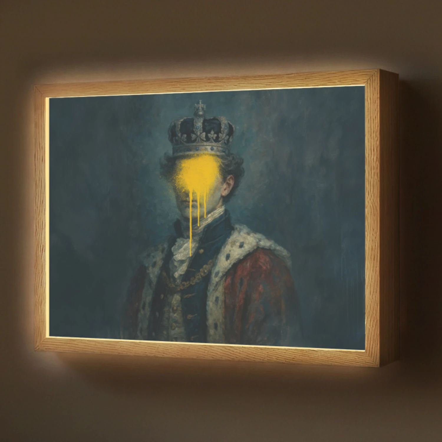 Koning - Portret - Druipende gele verf Light Box met batterij (Wandlamp) middel -z3d_website