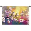 Vogels - Bloemen - Roze Wandkleed katoen klein -zz3d
