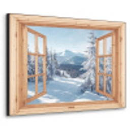 Doorkijk - Winterlandschap - Natuur - Berg - Bomen - Hout Textielframe zwart klein -3d