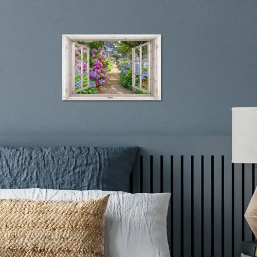 Hortensia - Doorkijk - Bloemen - Zomer - Paars - Pad poster papier klein -sfeer2