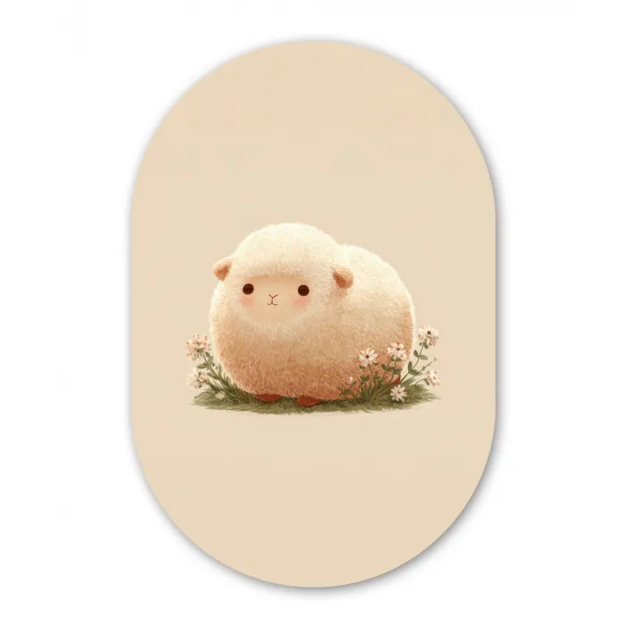 Schaap - Beige - Bloemen Wandcirkel Ovaal Glas middel -3d