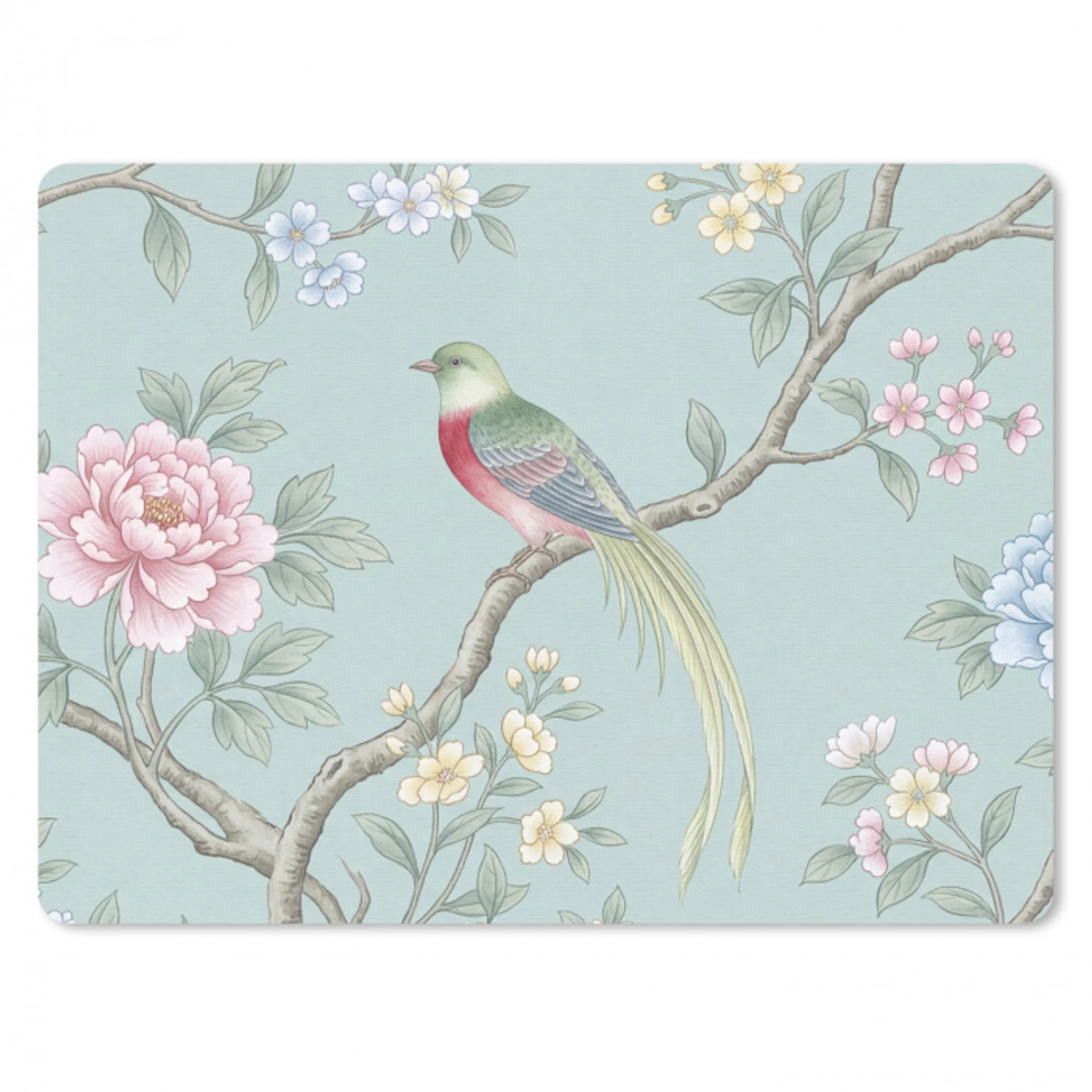 Vogel - Bloemen - Kleurrijk muismat rubber klein -3d