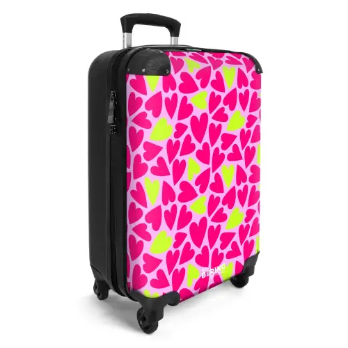 Roze en limoengroene hartjes op lichtroze achtergrond NBS - Handbagage koffer - Kinderen Unisex middel -productfoto_3d