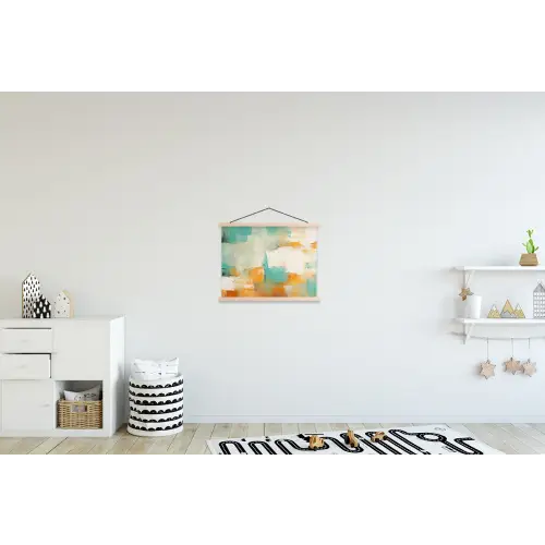 Kunst - Abstract - Blauw - Wit textielposter latten blank klein -kinderkamer