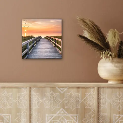 Zonsonderang - Zee - Pad - Gras - Duin - Vogels aluminium wit klein -sfeer4