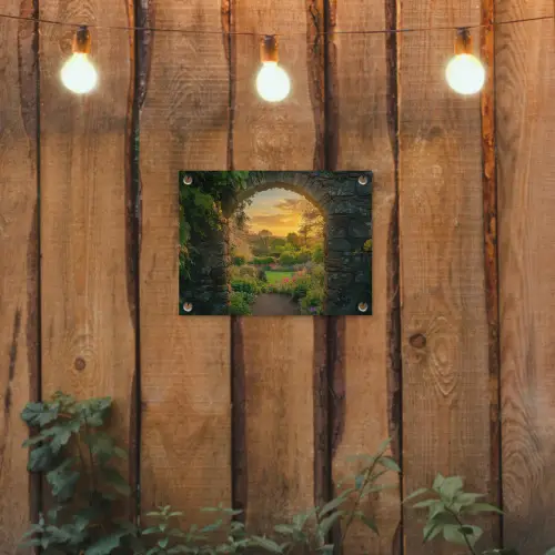 Poort - Planten - Zonsondergang tuinposter los doek klein -sfeer1
