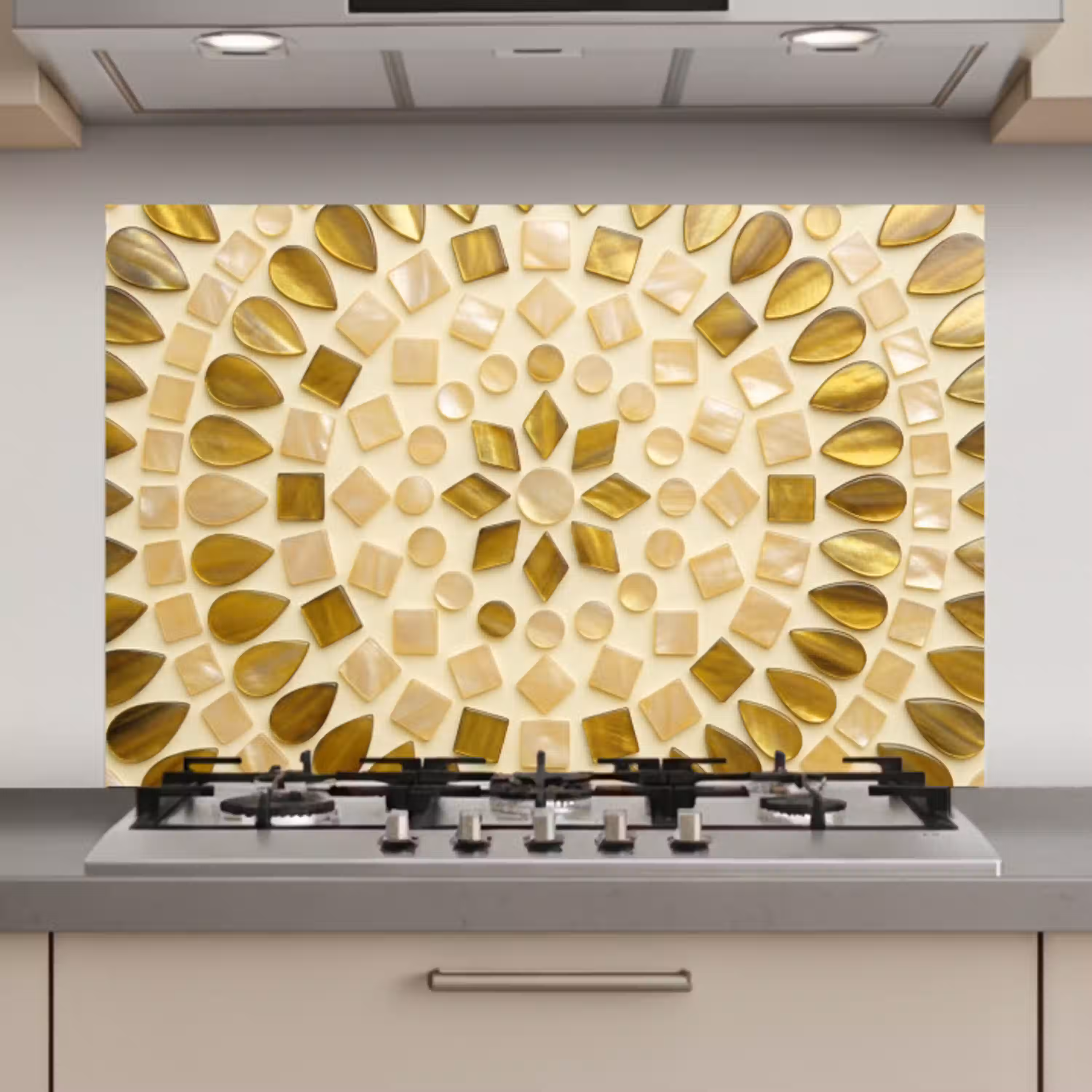 Patroon - Vormen - Mozaïek - Abstract - Goud keuken achterwand spatscherm klein -3d_website