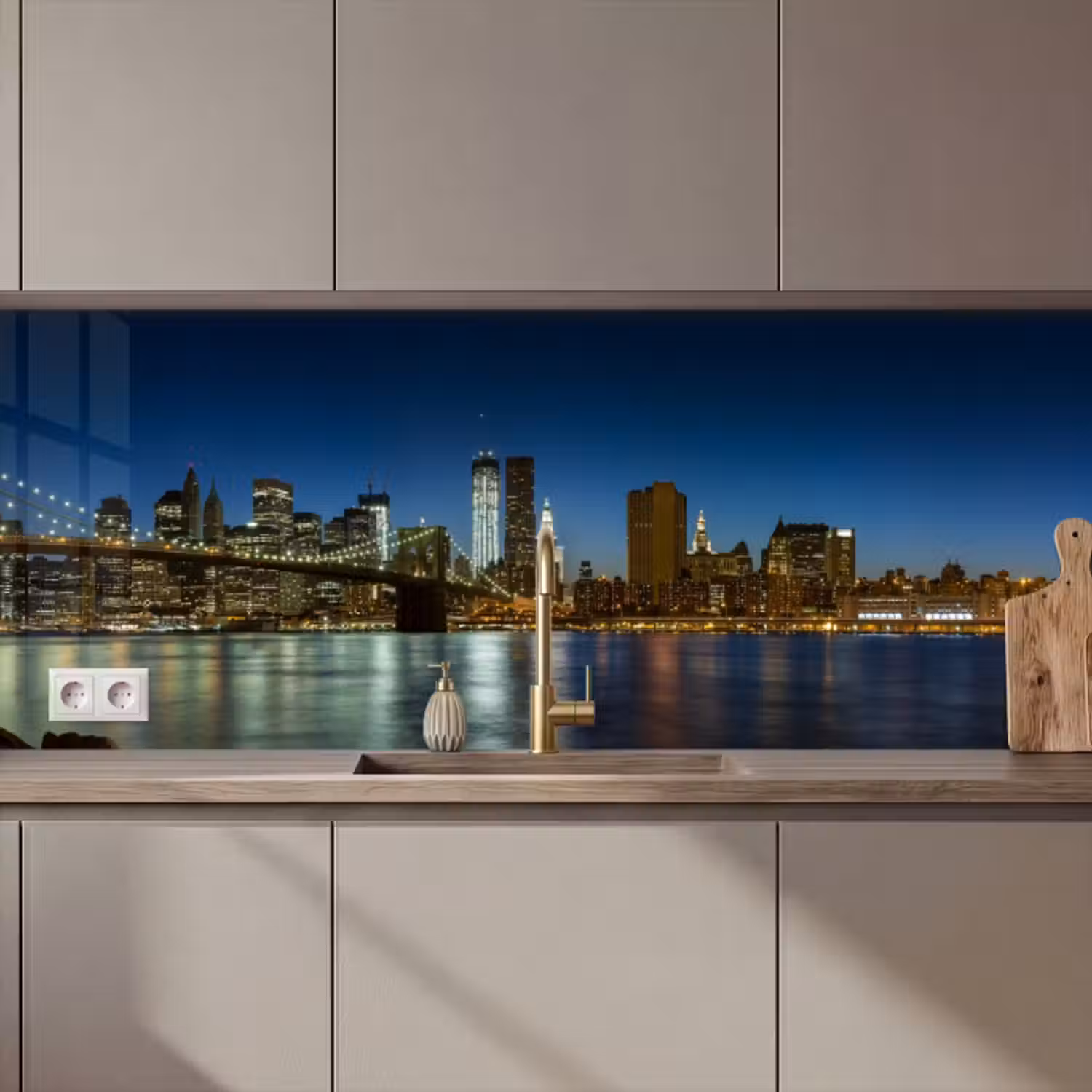 Küchenrückwand - Lichter der Stadt - Abend - Skyline - Brücke