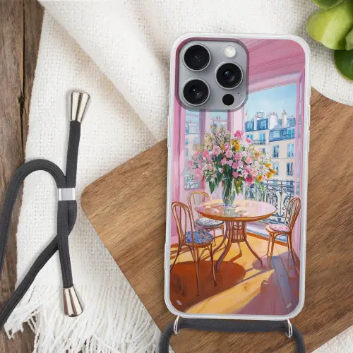 Pink - City - Bloemen Hoesje iPhone 16 Pro Max met koord klein -sfeer4