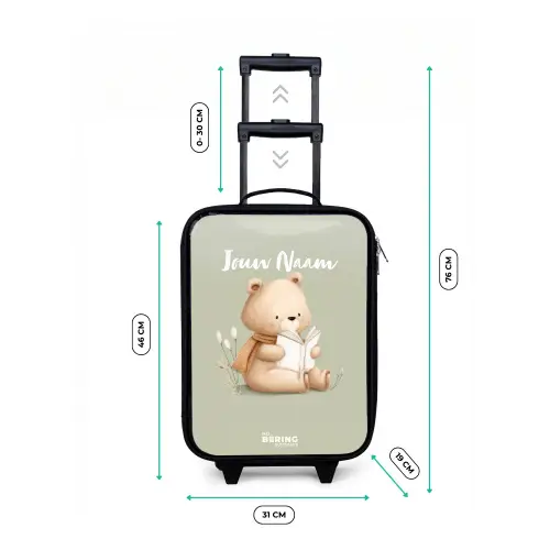 Een bruine beer met een boek - Groen Kinderkoffer - Zwart klein -productfoto_formaten