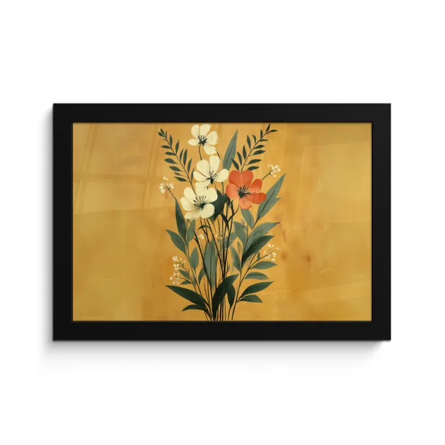 Bladeren - Boeket - Bloemen - Geel fotolijst zwart zonder passe partout klein -3d