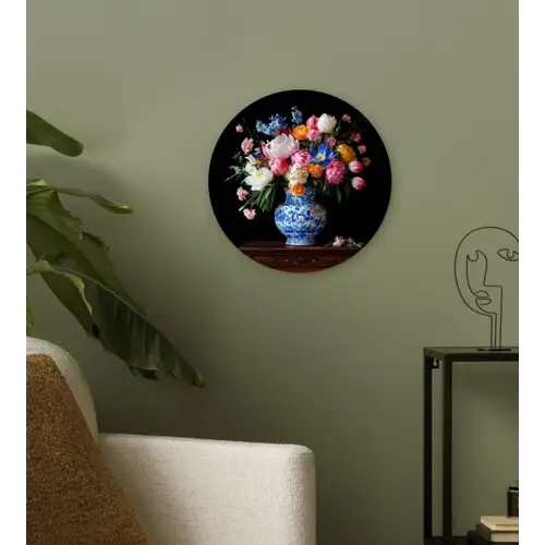 Rozen - Bloemen - Vaas - Boeket Wandcirkel kunststof plaat 5mm dik klein -sfeer3