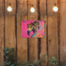 Luipaard - Roze - Oranje - Blauw - Verf tuinposter los doek klein -sfeer1