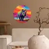 Neushoorn - Zonsondergang - Savanna - Kleurrijk Wandcirkel behangsticker klein -sfeer1