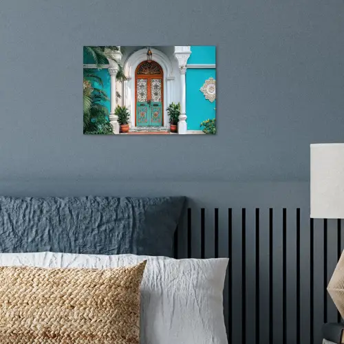 Zuilen - Sierlijke - Deur - Blauw poster papier klein -sfeer2