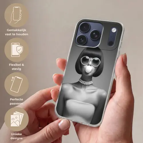 Vrouw - Zwart Wit - Ketting - Zonnebril Telefoonhoesje iPhone 17 Pro klein -sfeer3_NL