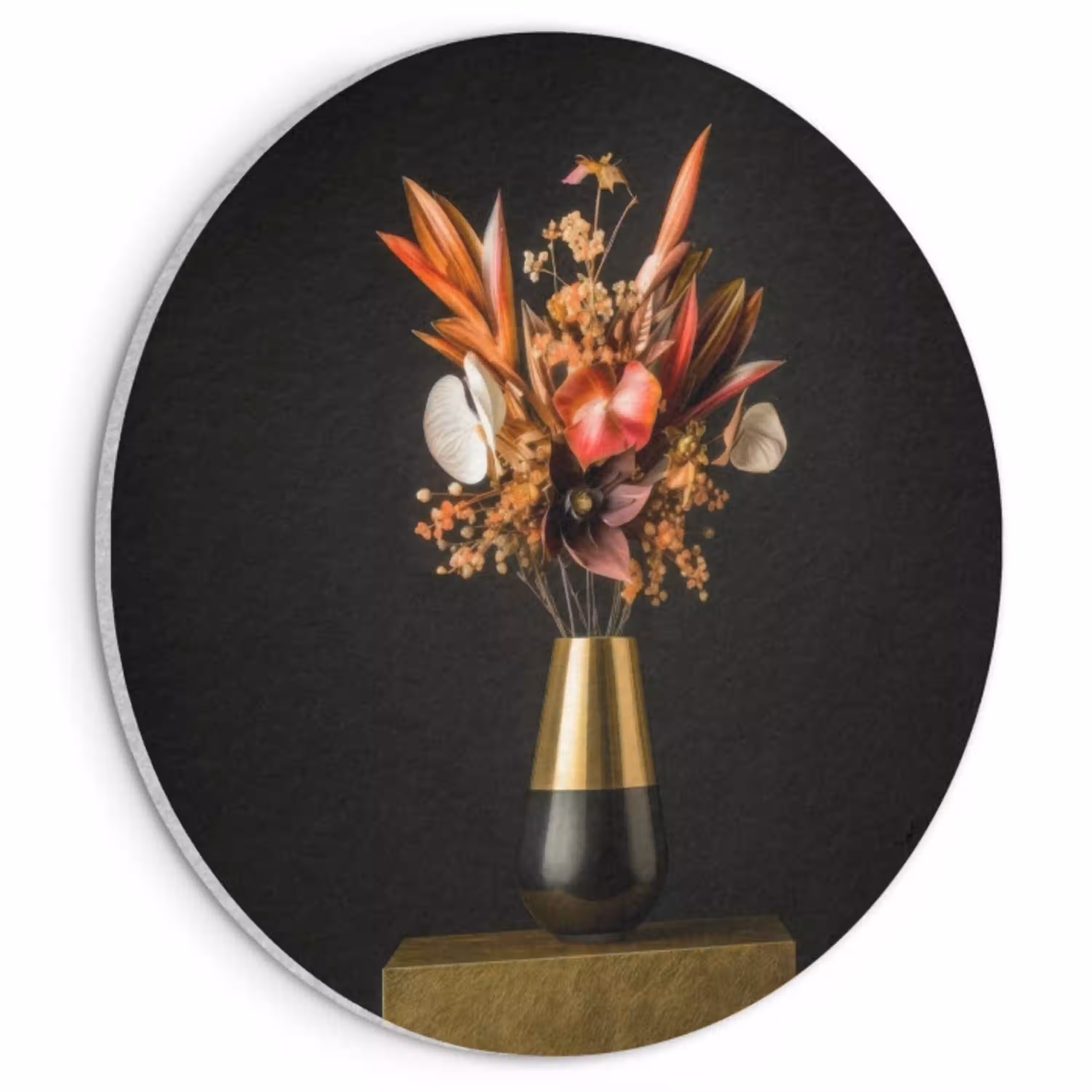 Exotisch - Boeket - Vaas - Goud Akoestische PET Vilt - Rond klein -3d