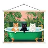 Badkamer - Kattenparade - Kleurrijk textielposter latten blank klein -3d