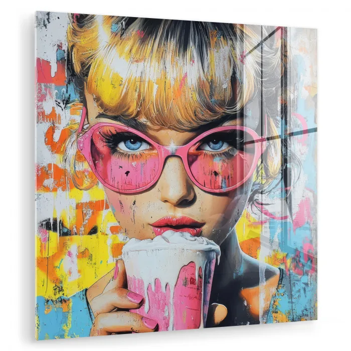 Expressief - Milkshake - Vrouw - Felle kleuren plexiglas 5mm klein -zzzproduct_nieuw